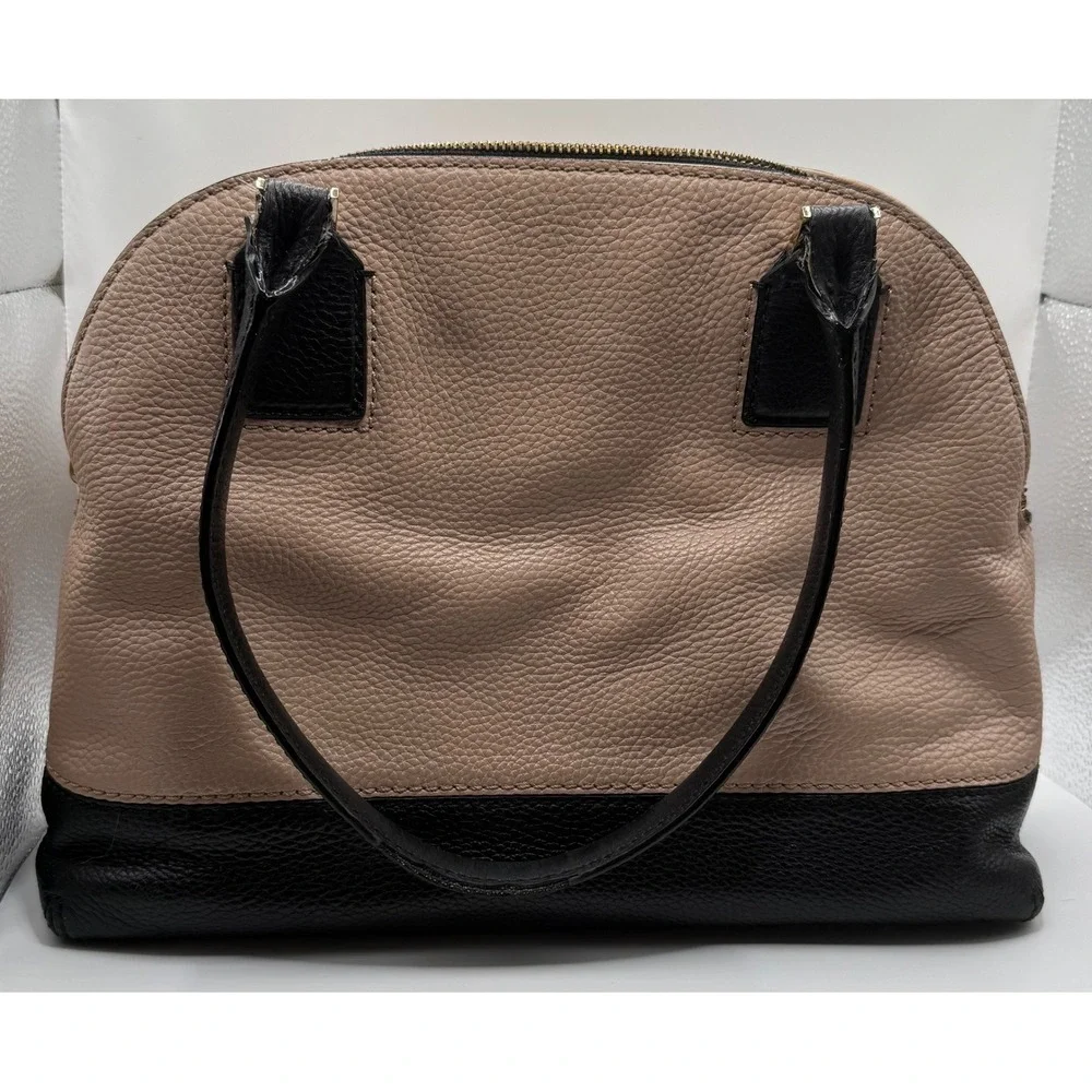 Kate Spade New York Pebbled Leather Dome Satchel Beige Black Floral Lining